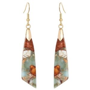 18K Gold Plated with Natural Agalmatolite Stone French Wire Drop Hook Earrings